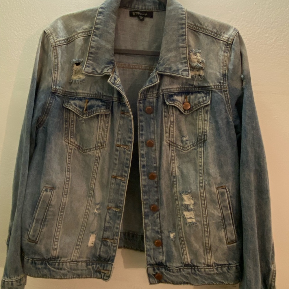 Distressed Denim Jacket - M